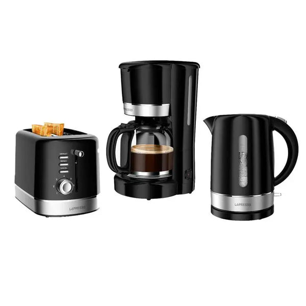 LePresso Breakfast Set 2 Slice Toaster, 1.7L Kettle and Drip Coffee Maker- Black