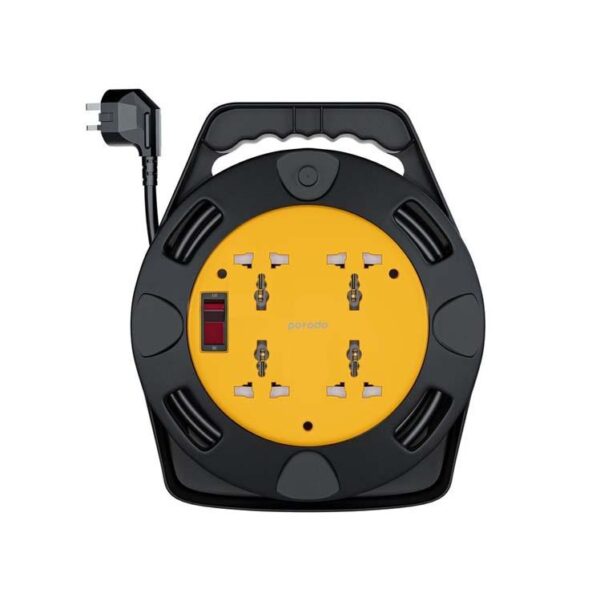 Porodo 4AC Extension Cable Reel with UK Plug (10m Wire) – Black