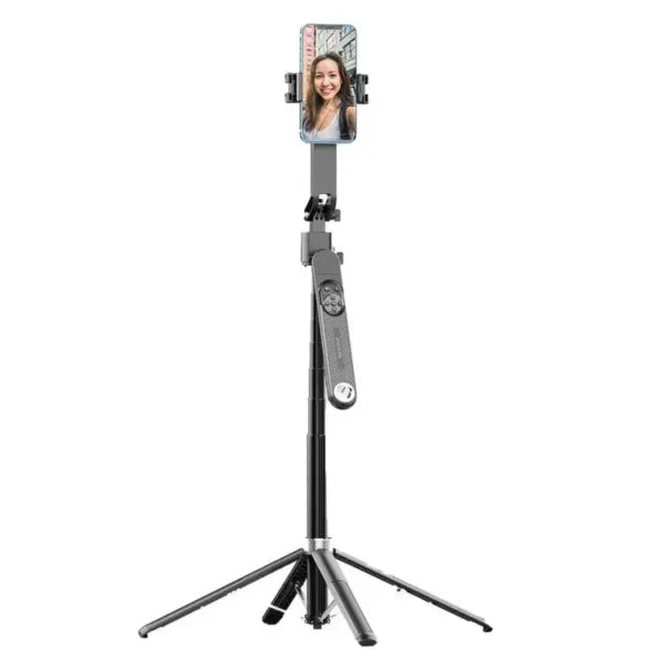 Porodo Integrated Tracking Selfie Stick with dual detachable lights & 4 Leg Tripod – Black