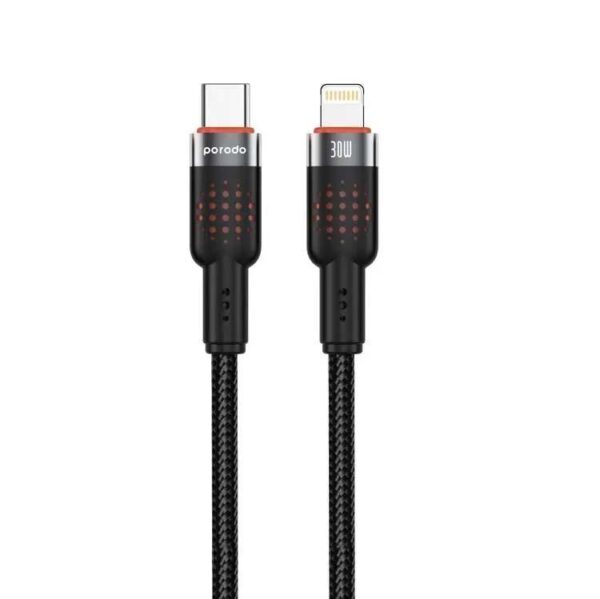 Porodo Alum. Alloy Braided Cable Type-C to Lightning 30W 1.2m – Black
