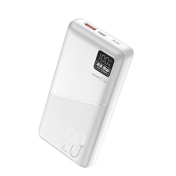 Porodo Blue 20000mAh Powerbank Type-C USB A and Micro with Digital Display- White