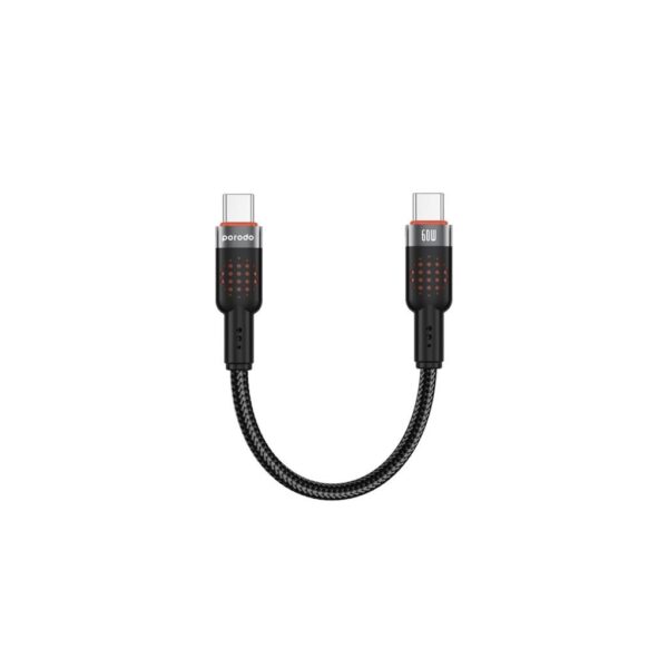 Porodo Alum. Alloy Braided Cable Type-C to C 60W 25cm – Black