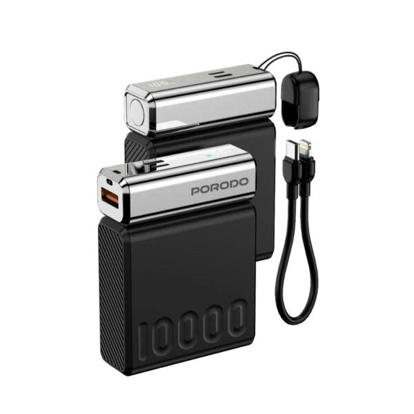 Porodo Power Bank 10000mAh/7.7V/38.5Wh (2pcs battery cells) – Black