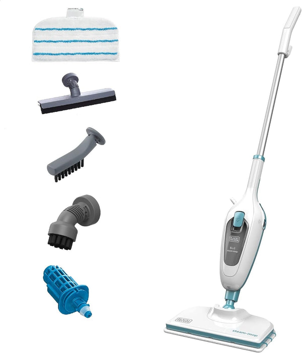 Black & Decker 5-in-1 Steam Mop with Superheated Steam with 5 Accessories Swivel Head 1300 W 380 ml White