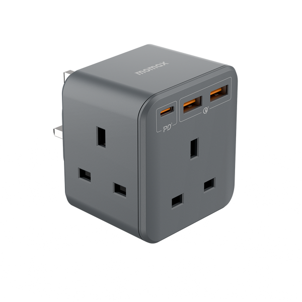 Momax US8UKE ONEPLUG 3-Outlet Cube Extension with USB (Space Grey)