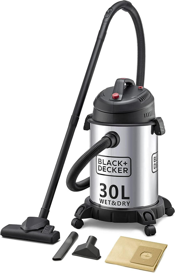 Black & Decker 1610W 30L Wet and Dry Stainless Steel Tank Drum Vacuum Cleaner Silver