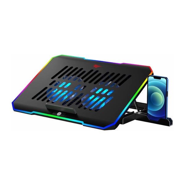 ستاند تبريد الحاسوب Havit F2069 تبريد موجه للألعاب: مروحتان كبيرتان، إضاءة  RGB ، و  6  مستويات لضبط الارتفاع