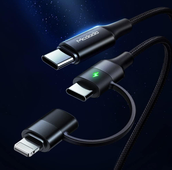 Mcdodo CA-7120 USB C to USB C and Apple Lightning Cable with LEDكيبل شحن متعدد