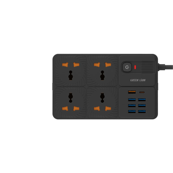 Green Lion UK Power Socket 7 USB-A Port & 1 PD Port - Black