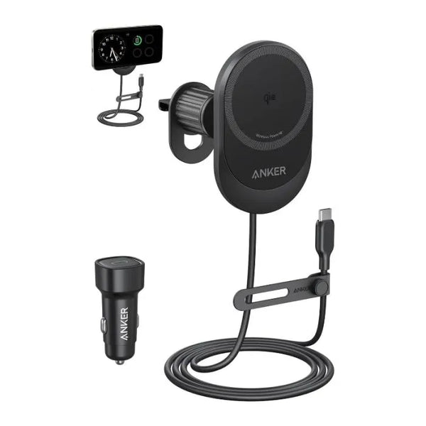 Anker MagGo Wireless Car Charger (15W) with Pad and Built In C cable