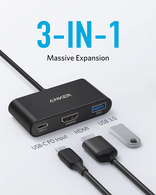 Anker USB C Hub, PowerExpand 3-in-1 USB C Hub, with 4K HDMI, 100W Power Delivery ادبتر متعدد