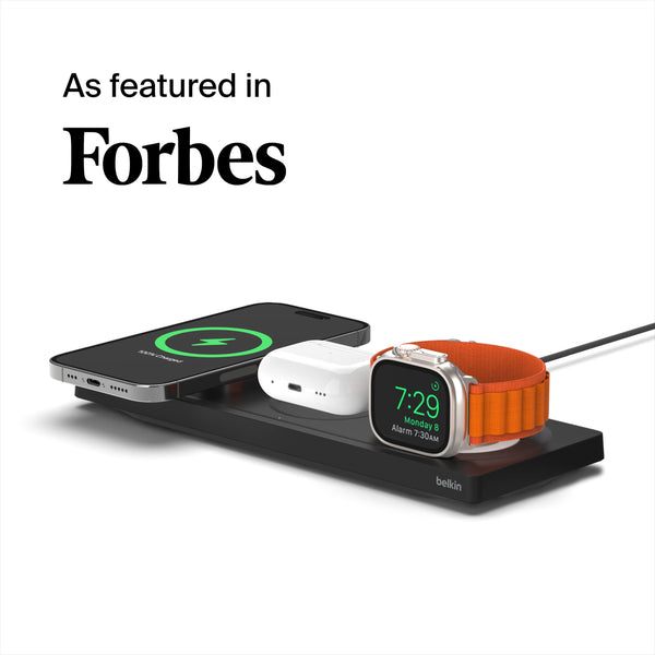 Belkin MagSafe 3-in-1 Fast Wireless Charging Pad for Apple Watch, iPhone 15, iPhone 14, iPhone 13 شاحن مكتبي ثلاثي من بلكن