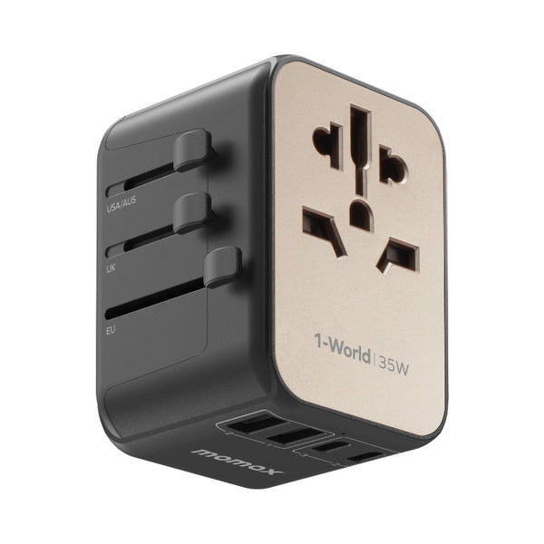 MOMAX Universal Travel Adapter with Pd 35W European To Uk Plug Adaptor 3 USB-C and 2 USB-A