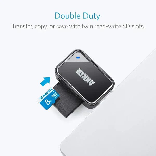 Anker 2 - in - 1 USB 3.0 Portable Card Reader Black - قارئ بطاقات محمول 2 في 1 من انكر - Eufy iraq
