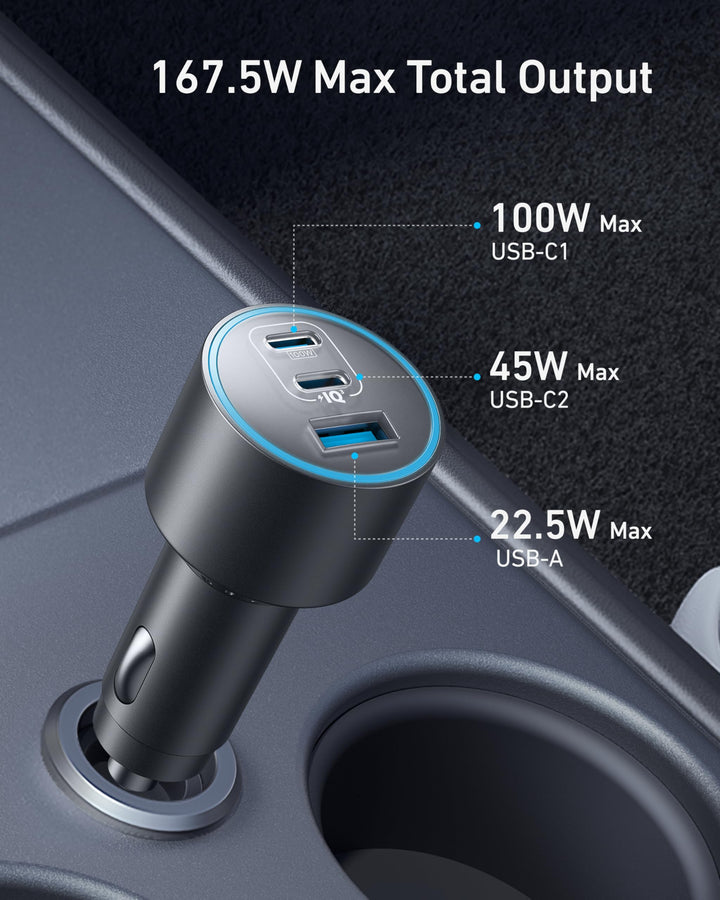 Anker Car Charger 3 - Ports 167.5W with 3.3ft USB - C Cable - Eufy iraq