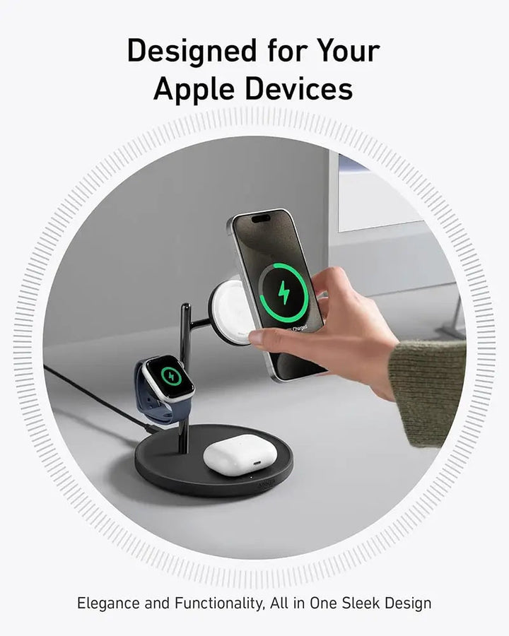 Anker MagGo 15W Qi2 Wireless Charging Station | 3 - in - 1 with 40W USB - C Charger and USB - C Cable – B25M3V11 - Eufy iraq