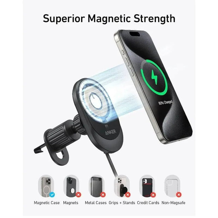 Anker MagGo Wireless Car Charger (15W) with Pad and Built In C cable - Eufy iraq
