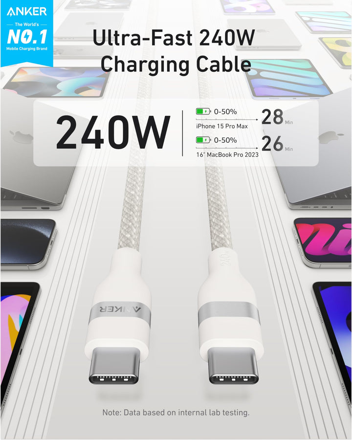Anker Nano USB C Cable, 240W 3 ft Upcycled - Braided USB C to USB C - Eufy iraq