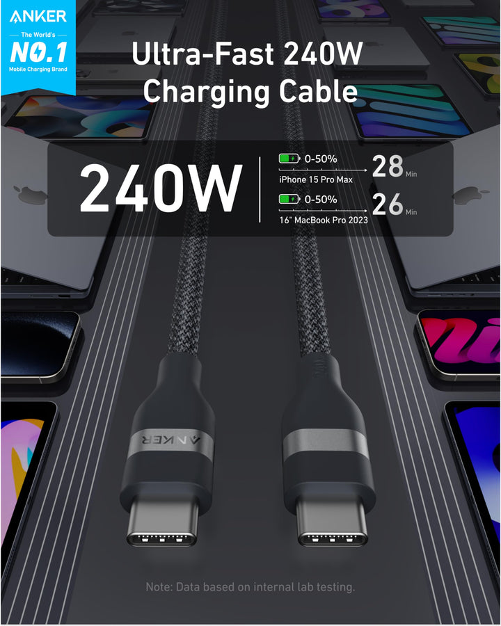 Anker Nano USB C Cable, 240W 3 ft Upcycled - Braided USB C to USB C black - Eufy iraq