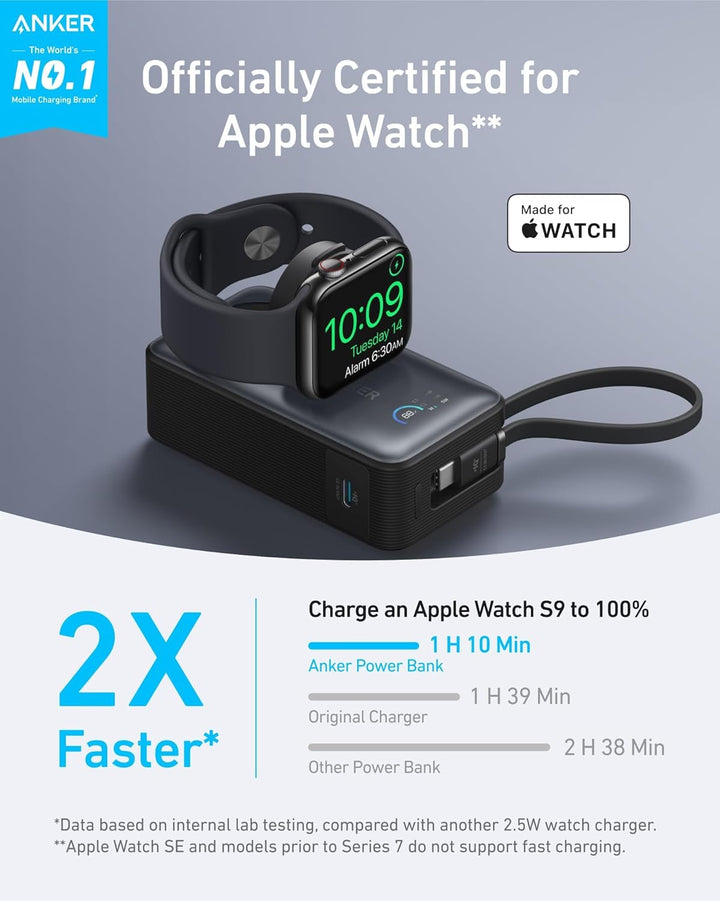 Anker Powercore Nano 10000Mah Pd 30W Built - In Usb - C Cable & Apple Watch Charger Black - Eufy iraq
