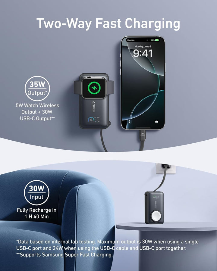 Anker Powercore Nano 10000Mah Pd 30W Built - In Usb - C Cable & Apple Watch Charger Black - Eufy iraq