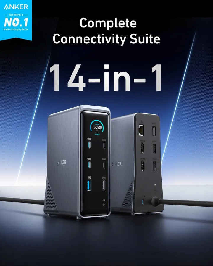 Anker Prime Charging Docking Station (14 - in - 1, Dual Display, 160W) - Gray [A83B62A1] - Eufy iraq