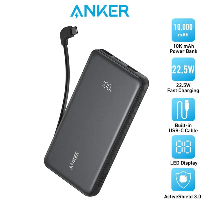 Anker Zolo Power Bank – ‎10,000 mAh / 22.5 W مع كابل USB - C مدمج - Eufy iraq
