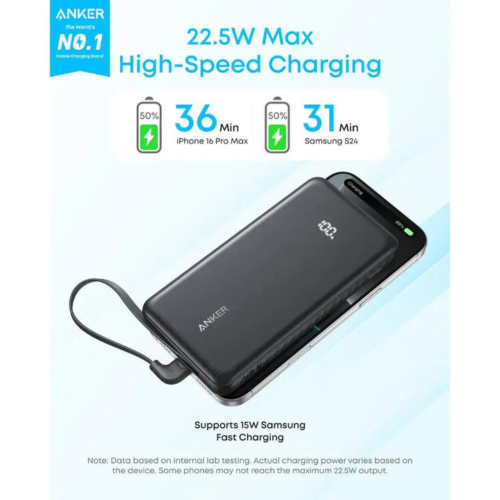 Anker Zolo Power Bank – ‎10,000 mAh / 22.5 W مع كابل USB - C مدمج - Eufy iraq