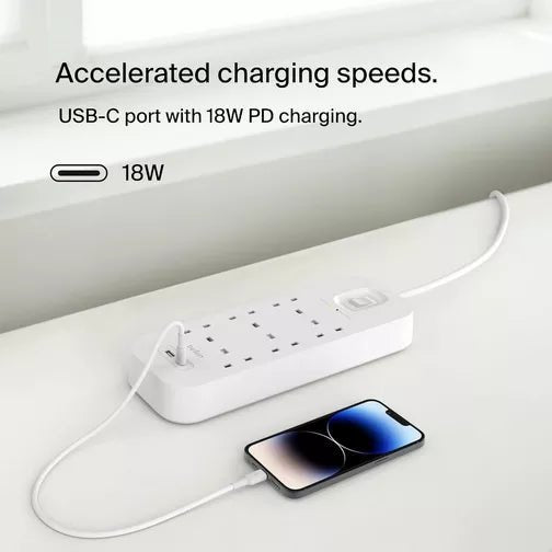 Belkin 6 - outlet Surge Protector 18W, USB - A & USB - C Ports, 2M cord - Eufy iraq