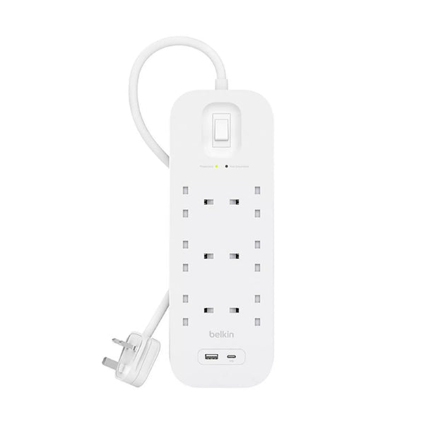 Belkin 6 - outlet Surge Protector 18W, USB - A & USB - C Ports, 2M cord - Eufy iraq