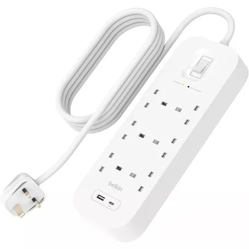 Belkin 6 - outlet Surge Protector 18W, USB - A & USB - C Ports, 2M cord - Eufy iraq