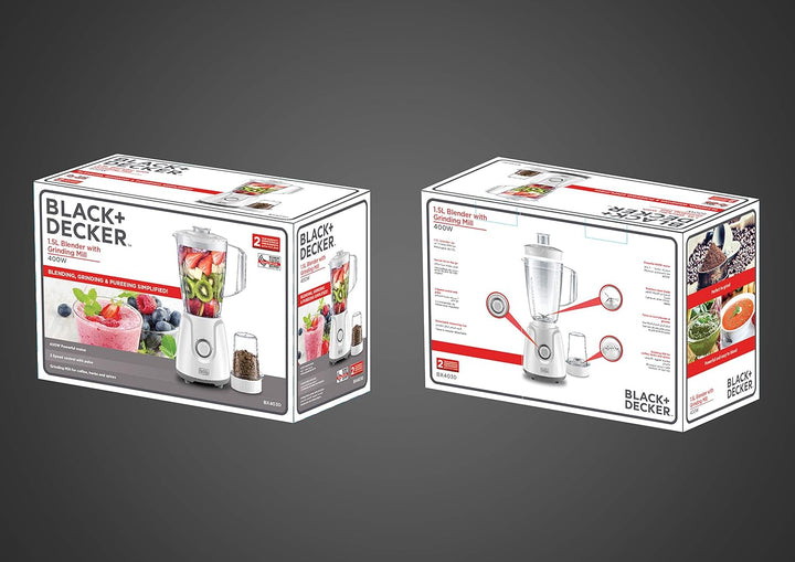 Black+Decker BX4030 - B5 400W Blender With Grinder Mill, White, - Eufy iraq