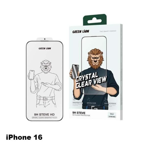 Green Lion 9H Steve HD Screen Protector for iPhone 16 6.1 – Clear لاصق حماية للايفون 16 - Eufy iraq
