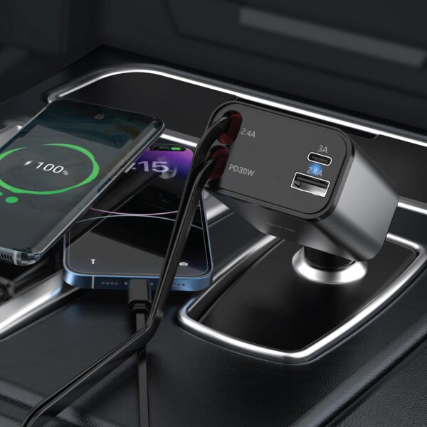 Green Lion Green Lion Retractable 50W Car Charger Black - Eufy iraq