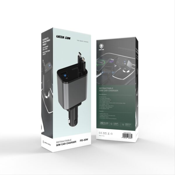 Green Lion Green Lion Retractable 50W Car Charger Black - Eufy iraq