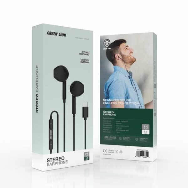 Green Lion Stereo Earphone With Type - C Connector Black - Eufy iraq