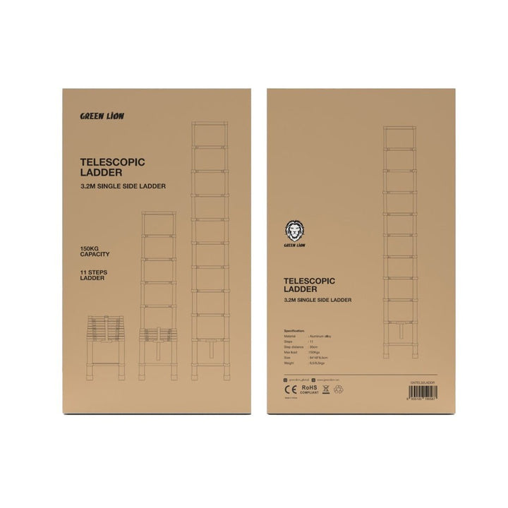 Green Lion Telescopic Ladder 3.2m Single Side - Gray - Eufy iraq