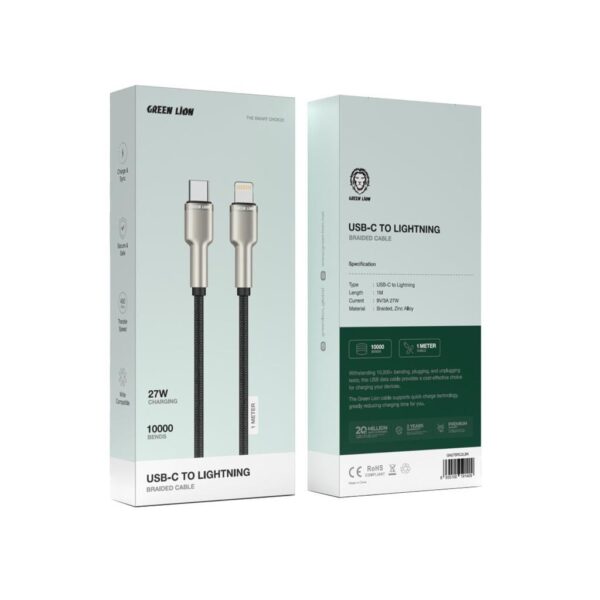 Green Lion USB - C to Lightning Braided Zinc Alloy Cable 27W 1M Black - Eufy iraq