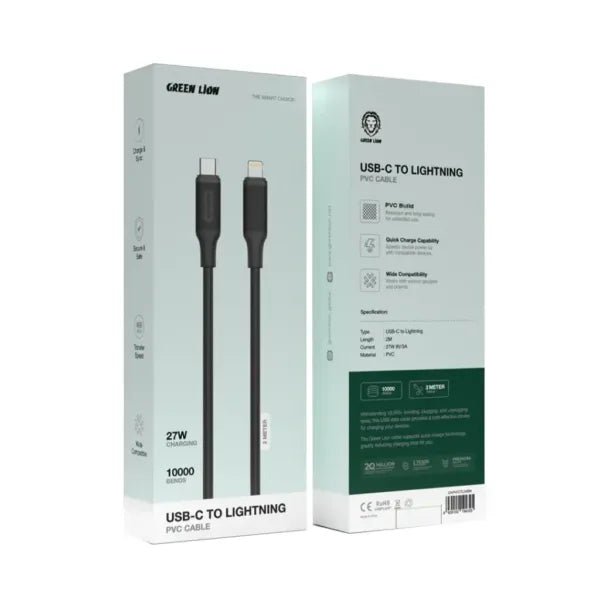 Green Lion USB - C to Lightning PVC Cable 2M Black - Eufy iraq