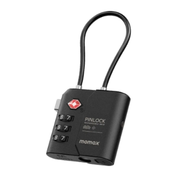 جهاز Momax PinLock  الأمان أثناء السفر: قفل TSA معتمد، تتبع Find My، وشحن USB-C
