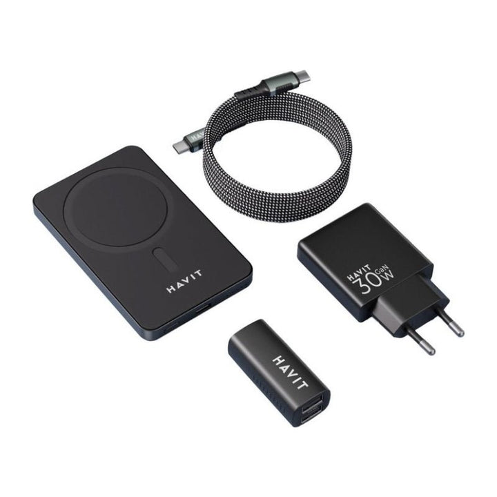 Havit 2024 EU (Power Bank Kit) حزمة 4 - في - 1 : شاحن لاسلكي 20W ، شاحن جداري 30W ، Hub، وكابل 60W - Eufy iraq