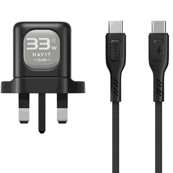HAVIT 33W GaN Wall Charger UK Triple Port PD + QC With 60W C - to - C Cable شاحن 33 من هافيت - Eufy iraq