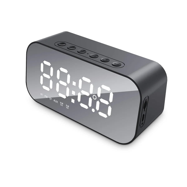 سبيكر Havit M3 اللاسلكي ( BluetoothSpeaker ) جهاز  5 -في- 1 : ساعة منبه مزدوجة، راديو FM، وميزان حرارة في تصميم مرآة LED