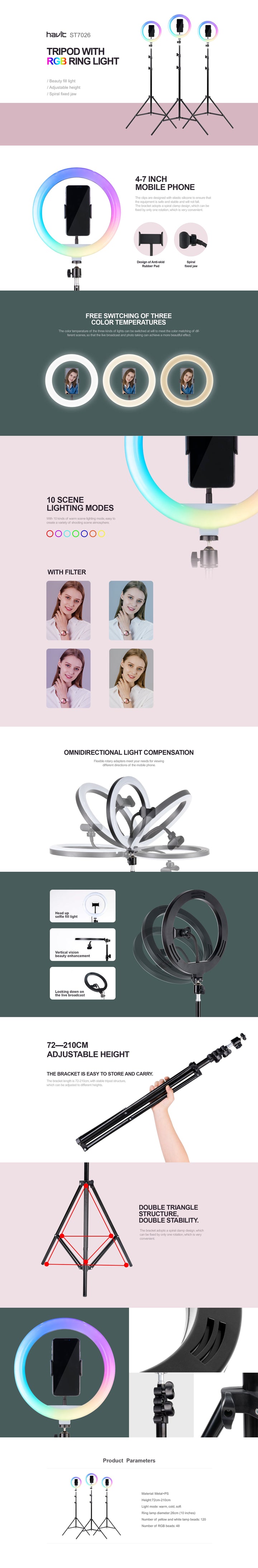 HAVIT ST7026 LED Phone Holder RING LIGHT + TRIPOD - Eufy iraq