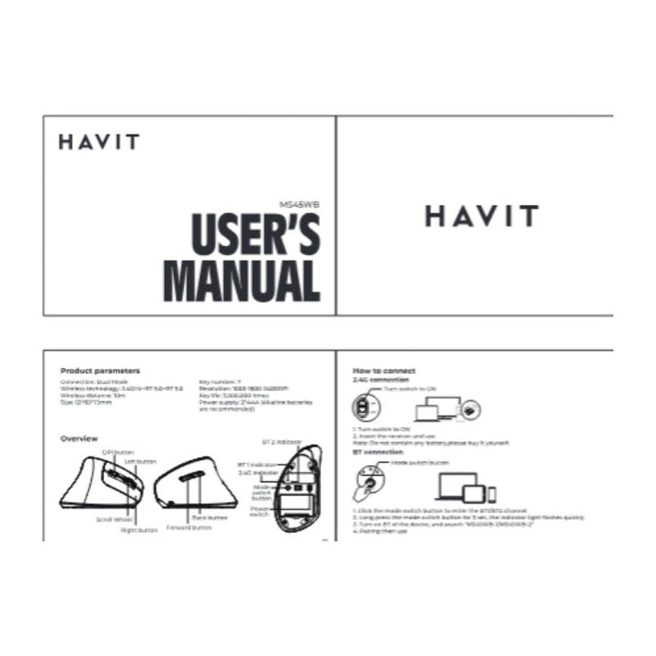ماوس Havit MS45WB اللاسلكي ( Dual Mode ) الماوس المتعدد: 7 أزرار، DPI قابل للتعديل، واتصال مزدوج ( 2.4GHz+BT 5.0 ) - Eufy iraq