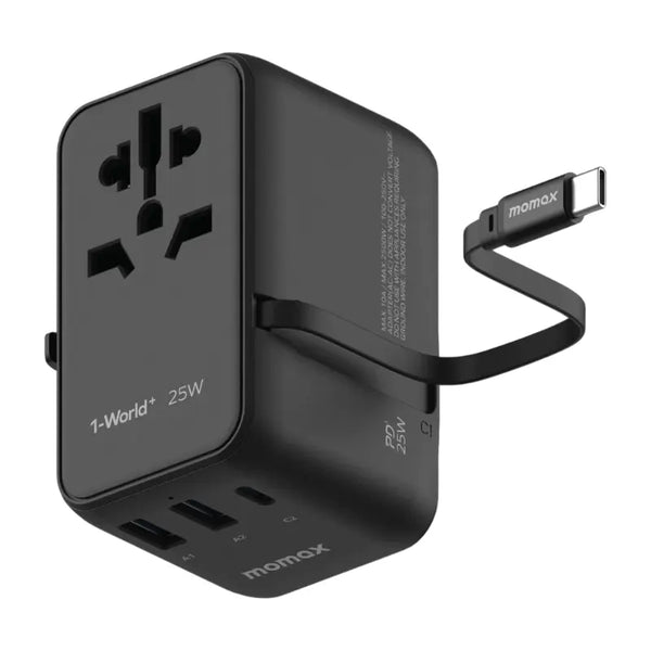 Momax World+ 25W 3-Port with Built-in USB-C Cable + AC Travel Adaptor