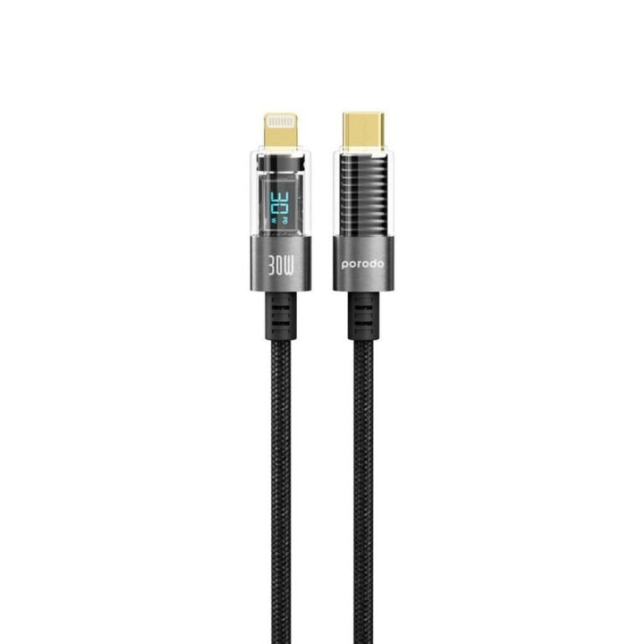 Porodo 30W Lightning to Type - C Braided Cable with PD Display 1.2M – Black - Eufy iraq