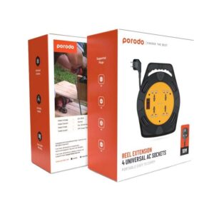 Porodo 4AC Extension Cable Reel with UK Plug (10m Wire) – Black - Eufy iraq