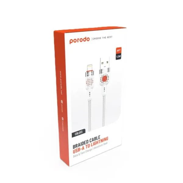 Porodo Alum. Alloy Braided Cable USB to Lightning 1.2m – White - Eufy iraq