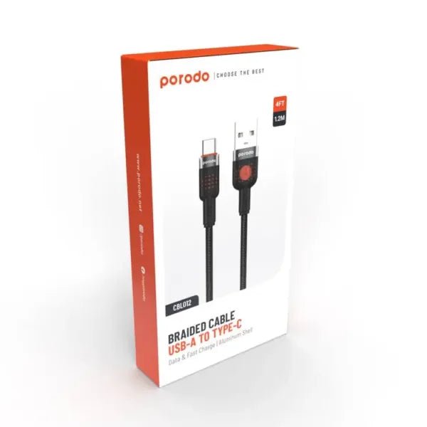 Porodo Alum. Alloy Braided Cable USB to Type - C 1.2m – Black - Eufy iraq